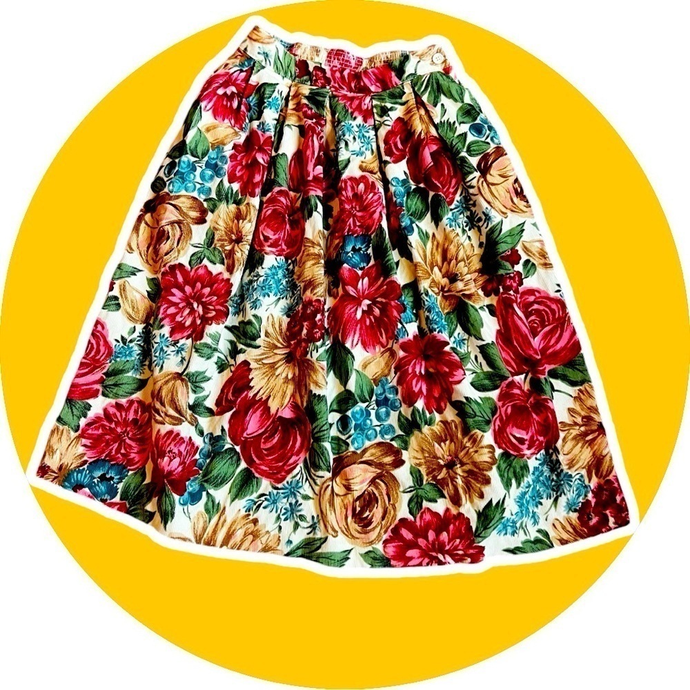 RUSS Vintage Floral Corduroy Flare Midi Skirt Size 26